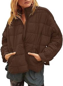 Muchpow Women's Lightweight Down Coat Long Sleeve Full Zipper Oversized Packable Short Puffer Jackets(Brown,X-Large)