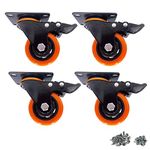 3'' Swivel Caster Wheels Heavy Duty with Brake, Locking Casters Set of 4 PVC Rubber Castor for Cabinet Workbench Tool Box,with Screws and Nut (Orange, 1000Lbs)