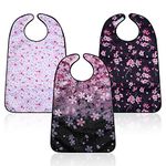 3pcs Adult Bibs for Women, Washable Adult Bibs Reusable Waterproof Adult Bibs With Optional Crumb Catcher for Elderly Women Eating, Cherry Blossoms Style