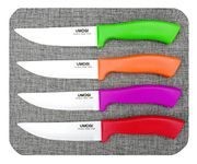 Ceramic Steak Knives Set of 4 with Covers in Gift Box - Utility Knife Large Size - Healthy Stain Resistant & Rust Proof, Dishwasher Safe - Best for Meat Tomatoes Vegetables Fruits BBQ UMOGI