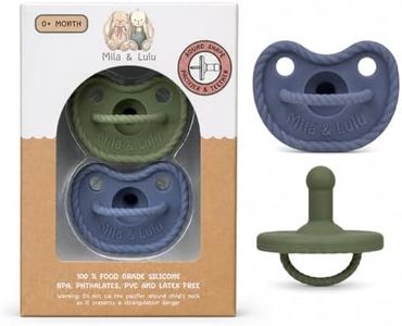 Mila & Lulu Round Shape Silicone Pacifiers (Set of 2); 0 Months and up; 100% Food-Grade Silicone; Ultra-Light Silicone Binkies Set; 1 Piece Design (Olive/Ocean)