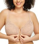 Exclare Women's Full Figure Plus Size Front Closure Lace Racerback Underwire Everyday Bra (40DD, Beige A)