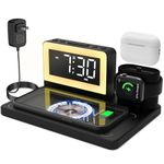 Digital Alarm Clock with Wireless Charging Dock Staion for Magsafe with 7 Color Light for Iphone for Apple for Iwatch for Airpod,5 in 1 Cell Phone Watch Bedside Charging Station for Multiple Devices