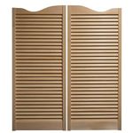 Swinging Cafe Doors Premade Cafe Doors - Interior Doors for Home, Western Swinging Doors, Wooden Saloon Doors - 1-1/8" Pine Wood Louvered Door W/Hinges Included (24"x42", Satin Chrome Hardware)
