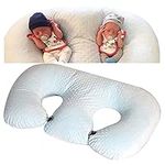 Twin Breastfeeding Pillow - Large & Plump Baby Support Cushion, Grey Cotton Fabric, Machine Washable - Best Pregnancy E Pillow For Twins - Removable & Washable Cover