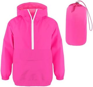 MODAFANS Girls Boys Rain Jacket Lightweight Waterproof Packable Hooded Half zip RainCoats Windbreaker for Outdoor 12-13T,Fuchsia
