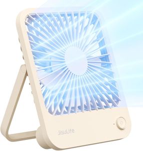 JISULIFE Desk Fan Battery Operated Rechargeable, 4500mAh 180°Foldable Portable Fan, 4 Speeds Adjustable Long Battery-Life for Home Office Travel Outdoor-Brown