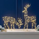 CHRISTOW Light Up Reindeer Indoor Decorations (2 Piece Set), Small Champagne Gold Warm LED Deer Ornaments, Home Xmas Table Windowsill Mantelpiece Figurines, Battery Operated with Timer