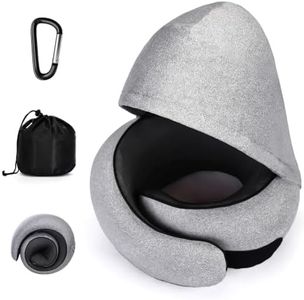 SNFAJOHE Hooded Travel Pillow for Airplanes, Memory Foam Neck Pillow with Chin Support, Compact Airplane Pillow for Long Flights Gray
