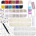 6645Pcs Face Rhinestones with Glue for Makeup, Flatback Eye Gems Colorful Makeup Jewels with White Pearls for Face Eye Body, Nail Art, Hair, Craft Decoration