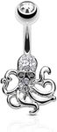 FIFTH CUE 14G Crystal Paved Octopus 316L Surgical Steel Naval Belly Button Ring (Steel)