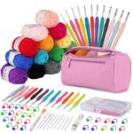 Crochet Kits for Beginners Adults Crochet Kit 15Pcsx25g Crochet Yarns Ergonomic Metal Crochet Hooks 2mm-8mm Knitting Accessories Tools Storage Case Needles Crochet Starter Kit-Pink