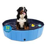 CACSPS Foldable Dog Pool, 32" x 8" Kiddie Pool with Hard Plastic, Non-Slip Dog Bath Tub for Outdoor Backyard, Collapsible Dog Swimming Pool for Kids Dogs Pets (Blue)