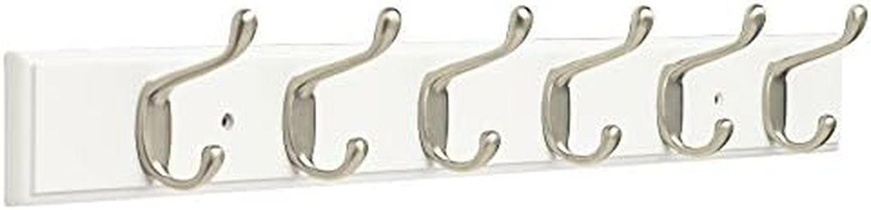 Franklin Brass FBHDCH6-WSE-R, 27" Hook Rail/Rack, with 6 Heavy Duty Coat and Hat Hooks, in White & Satin Nickel