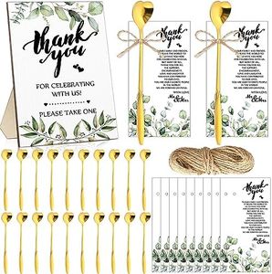 Geetery Bridal Shower Favors 50 Heart Shaped Tea Spoons Stainless Steel Mini Teaspoons Greenery Wedding Favors Sign 50 Thank You Cards with 2 Hemp Rope for Wedding Guest Gift Souvenir Tea Party Favors