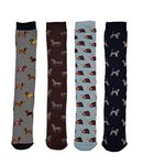 Sock Stack 4 Pairs Of Ladies Welly Boot Socks For Women Cotton Rich Breathable Long Animal Design Wellington Sock UK Size 4-7