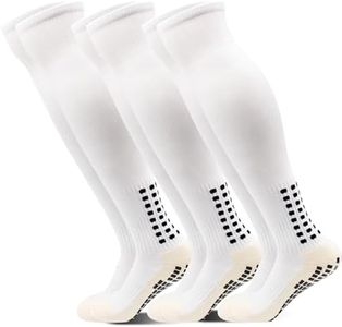 Yufree Men's Soccer Socks Anti Slip Knee Socks Non Slip Grip Pads for Football Basketball Sports Grip Socks, 3 Pair, White, One size