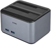 Hard Drive Dock SSK USB 3.0 to SATA I/II/III Dual Bay Aluminum External Hard Drive Docking Station for 2.5 3.5 inch SATA HDD SSD Support UASP, 2x16TB + 2 USB3.0 Ports (Not Support Offline Clone)