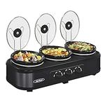 Sunvivi Triple Slow Cooker Buffet Servers and Warmer,3 Pot Food Small Mini Manual Slow Cooker with Adjustable Temp Stainless Steel Lid Rests,Removable Ceramic Pot,4.5 QT Black