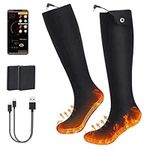 FirstE Heated Socks for Men Women w/APP Control, Rechargeable 5000mAh Battery Heated Socks Machine Washable, 3 Heat Settings Electric Socks Foot Warmer for Camping Hiking Skiing Hunting Outdoor Work