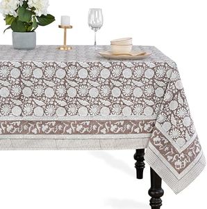 CPC Rustic Brown Tablecloth 100% Cotton 72x160 Inch Indian Block Print Rectangle Table Cover, Table Cloth for Gifting in Weddings, Halloween, Fall, Christmas, Thanksgiving