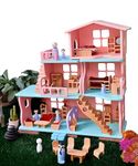 TinyMinyWorld Large Wooden Dollhouse – 3-Story Doll House Playset with Furniture – Montessori Pretend Play & Educational Toy for Kids Ages 3+