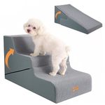 Nepfaivy 2-in-1 Dog Steps for Bed - Non-Slip Dog Stairs Adjustable Dog Ramp, 3-Step Pet Steps for Sofa with High Density Foam and Removable Cover, Two Heights: 37cm & 43cm