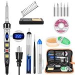 KLARYTYMA Soldering Iron Kit, 80W Digital Soldering Iron with 5pcs Tips, Desoldering Pump/Wick, Solder/Flux, Tweezers, Stand, Leather Storage Bag for Repairing Electronics, DIY Project