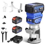 SainSmart Cordless Router with 2PCS Batteries, 18V-21V Brushless Compact Router Wood Tool, Fixed Base, 5 Level Speeds, 28000 R/MIN MAX, with 1/4” Collet, for CNC Woodworking & DIY Project