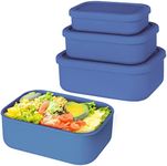 Keweis Silicone Food Storage Containers, Set of 3 Bento Lunch Box Containers with Lids, Hard-Shell Silicone, Airtight, Microwave, Dishwasher and Freezer Safe (10oz, 23.6oz, 44oz) (Dark Blue) (CGJ-1)