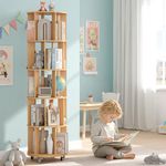Turosur 5-Tier Rotating Bookshelf Bookcase (Wooden) 360-Degree Spinning Shelf, White, Space-Saving Storage Organizer for Books,Toys, Crafts