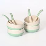 Eha Earth-Friendly Small Soup Bowls With Spoons|250 Ml|Made With Bamboo Fibers & Rice Husk|Microwave Safe Bowls For Kitchen|Serving Bowl Set Of 4|Celeste, Green