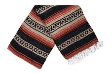 Open Road Goods Heavyweight Mexican Falsa Yoga Blanket, Extra Thick with Stripes - Great Beach Blanket, Mexican Blanket, Picnic Blanket, or Throw - Handmade, Earth Color, Queen