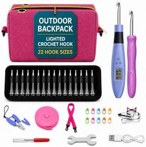 BZVV Light Up Crochet Hook Set with Counter, Shoulder Bag and 22 Heads