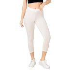 TRASA Tailored Cut & Classic Fit Stretchable Cotton Fabric Mid-Rise Skinny Fit High Ankle Length/Cropped Length Leggings for Women - Off-White, Size - 3XL