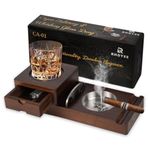 Rhoyee Luxury Cigar Ash Tray Set with Whiskey Glass Tray, Detachable Wooden Ashtrays, Cigar Accessories for Men - Indoor and Outdoor Use