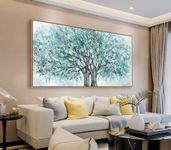 Framed Tree Wall Art - Teal Abstract Banyan Tree Canvas Pictures for Living Room Wall Decor, Nature Forest Landscape Paintings Scenic Picture and Modern Home Decor for Bedroom Office Decor 50 x 100