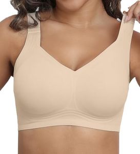 PoseFree Womens Bras No Underwire Full Support Back Fat Smoothing Bralette Wireless Push Up Plus Size Sports Bra (Nude,L)