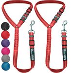 Comfortable Dog Seat Belt Harness for Car - 2-in-1 Leash and Restraint Secures to Headrest. Adjustable Bungee, Strong, Durable, 360 Degree Swivel Attach Won't Twist, Reflective (Red)