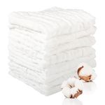 8 Pack Muslin Cloths for Baby, 10x10 Inch Muslin Squares Soft Burp Cloths 6 Layers Cotton Newborn Hand Washcloths Baby Wash Cloths Reusable Baby Towels(White)