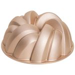 NutriChef 9-Inch Bundt Cake Pan - Heavy Die Cast Aluminum Baking Pan with 2 Layers of Professional Nonstick Coating - Fluted Flow Design for Uniform Baking & Browning, Dishwasher Safe - Gold