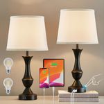 Touch Bedside Lamps for Bedrooms, Living Room, Reading, Office with USB Ports, 3-Way Dimmable White Nightstand lamp with Premium Linen Fabric Lampshade, Bulbs Included, Set of 2