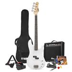 Max GigKit Electric Bass Guitar Starter Kit with 40W Amplifier, Stand, Strap, Tuner, Bag and Strings Set - Full Size, White