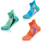 VFAMAN Running Socks for Women, Anti-Blister & Sweat-Wicking, Trainer, Light Weight, Athletic (3 Pairs,Green,Blue,Red, UK4-7)