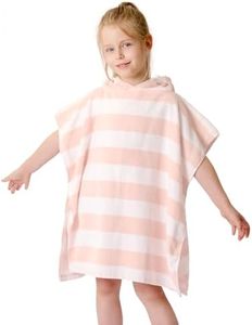 TBEZY Toddler Bath Towel Poncho Thick Cotton Striped Beach Towels for Kids Gifts (2-6, Pink)