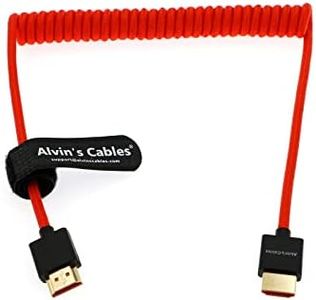 Alvin’s Cables 8K 2.1 Full HDMI Braided Coiled-Cable for Atomos Ninja-V 4K-60P Record from Z-CAM for Canon-C70, for Sony A7S3,A9,A74(18 to 28 Inch) Straight to Straight Red