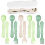 Re Play Made in USA 12pk Toddler Feeding Utensils Spoon and Fork Set - Made from BPA Free Eco Friendly Recycled Milk Jugs - Dishwasher Safe - Microwave Safe - Cactus - with Carrying Case