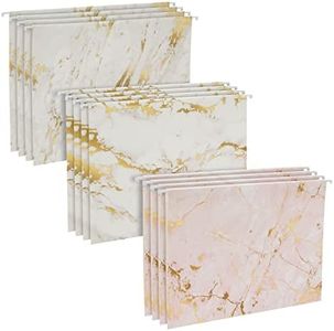 Paper Junkie 12 Pack White and Pink Decorative Hanging File Folders with 1/5 Tab for Filing Cabinet, Gold Foil Marble Design (11.75 x 9 in)