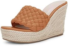 Ermonn Womens Platform Wedge Sandals Espadrilles Braided Open Toe Slip On Summer Mule High Heels, Brown, 8