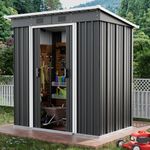 ELUCHANG Metal Garden Shed 6x4ft, Outdoor Storage Tool House, Galvanized Metal Bike Shed, with Strong Reinforced Pent Roof, 1 Lock, Foundation, Double Sliding Doors, 2 Vents, Anthracite